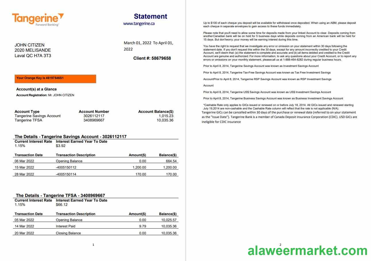 Canada Tangerine bank statement